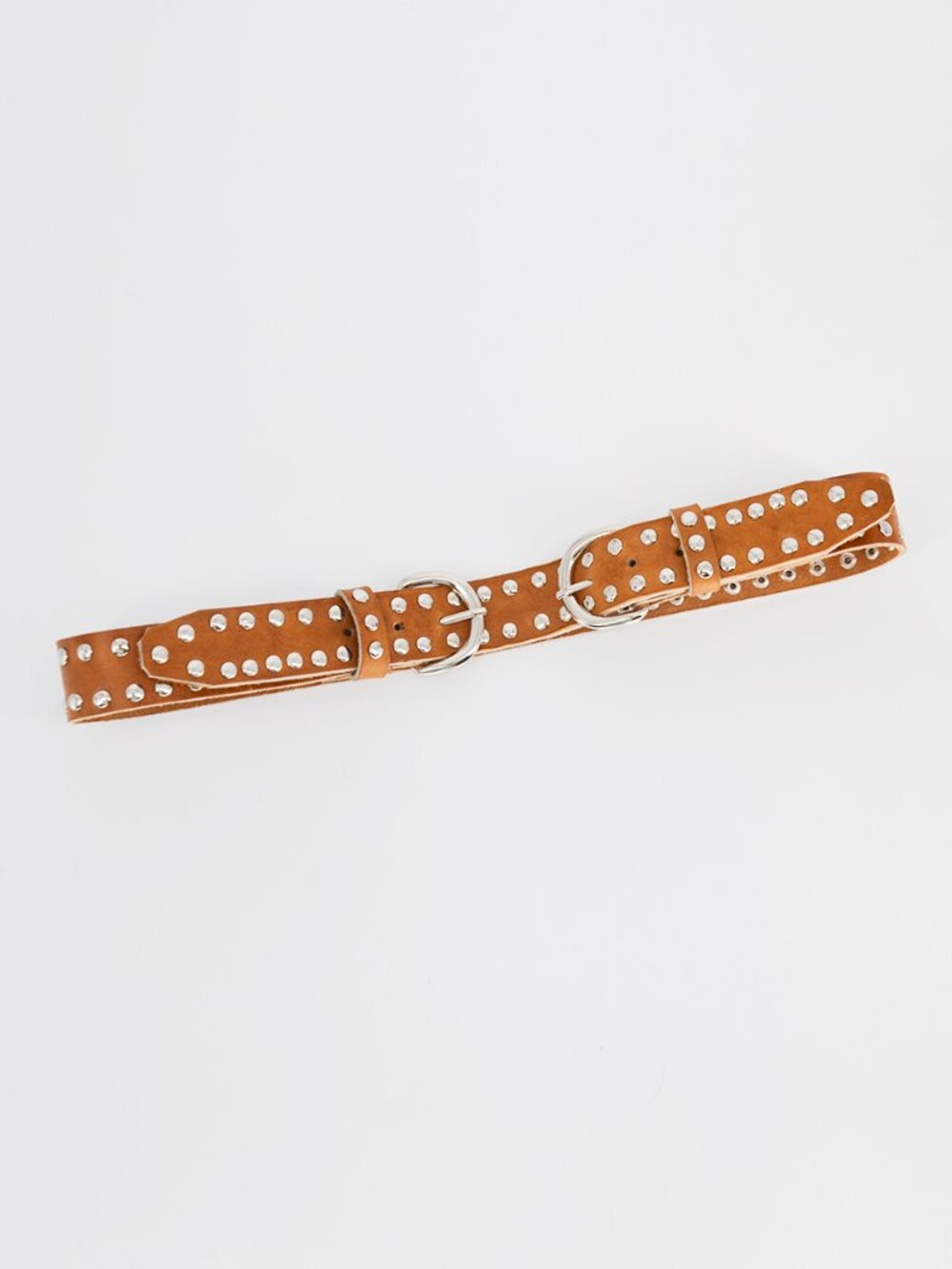 Anthropologie Double Buckle Studded Belt Cognac Leather S/M - Picture 5 of 7